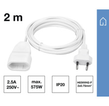 Vit förlängningssladd, två meter lång med kontakt och koppling