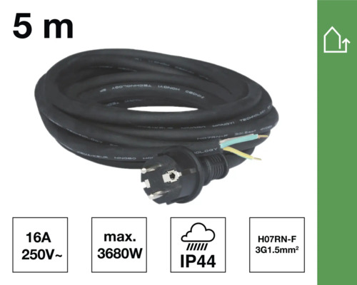 5 meter gummikabel med kontakt