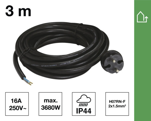 Tre meter gummikabel med kontakt