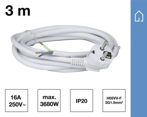 3 meter lång anslutningskabel med kontakt