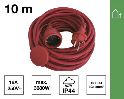10 meter förlängningskabel med skyddskontakt och koppling