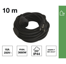 Svart förlängningssladd på 10 meter med kontakt och uttag