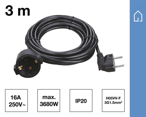 Tretton meter förlängningssladd med jordad kontakt och skarvuttag