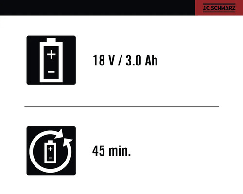 18 volt / 3.0 Ah batteriinformation och 45 minuters laddningstid