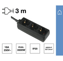 Grenuttag med tre uttag och 3 meters sladd