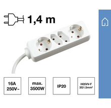 Grenuttag med tre uttag och 1,4 meters kabel