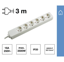 Grenuttag med fem uttag och en tre meter lång kabel