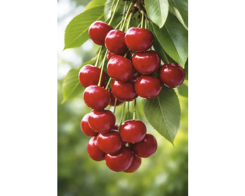 Mogna körsbär med blad på en gren