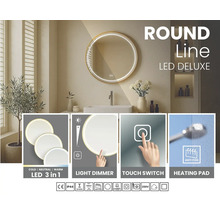 Rund LED-spegel med dimmer, beröringsbrytare, värmematta och antidimfunktion för badrummet
