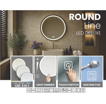 Rund badrumsspegel med LED-belysning, touchbrytare, ljusdimmer och anti-imfunktion