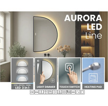 Halvmåneformad LED-spegel med tryckknapp, dimmerfunktion och antidimfunktion för badrum