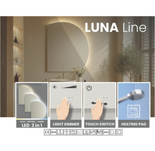 Luna Line spegel med led-belysning, dimmer, touch-strömbrytare och imskydd