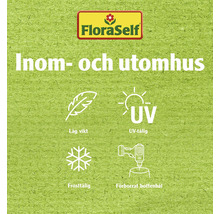 FloraSelf Logo. Lämplig för inom- och utomhusbruk. Låg vikt. UV-beständig. Frostbeständig. Förborrat bottenhål.