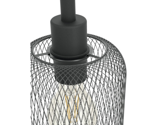 Detaljvy av hängande lampa med trådskärm