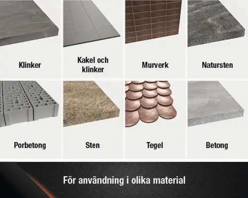 Olika material: Klinker, kakel och klinker, murverk, natursten, lättbetong, sten, tegel, betong