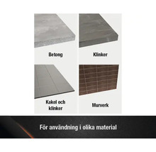 Olika material: betong, klinker, kakel och murverk.