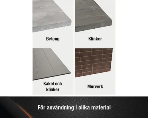 Olika material: betong, klinker, kakel och murverk.