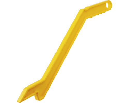 Gul påskjutare i plast för bordscirkelsågar med ergonomiskt handtag.