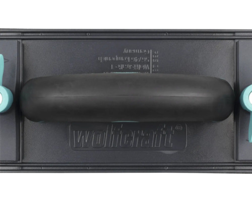 Wolfcraft handslipmaskin med handtag och sidoklämmor för slippapper. Wolfcraft Logo.