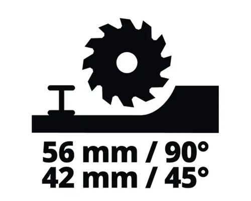 Skärdjup 56 millimeter vid 90 grader och 42 millimeter vid 45 grader
