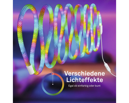Flexibel LED ljusslang med olika ljuseffekter i regnbågens färger.