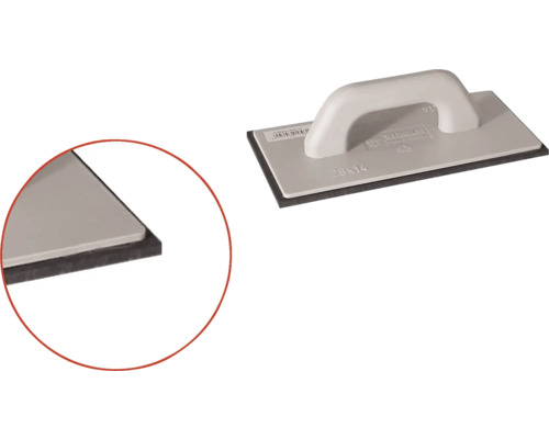 Glättare med handtag och svampbräda, 28 gånger 14 centimeter, detaljvy