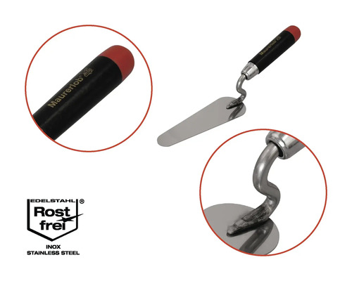 Murarslev med svart handtag och yta i rostfritt stål