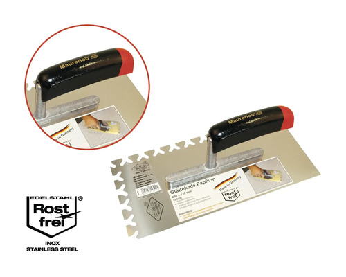 Glättkelle Papillon av rostfritt stål, 280 x 130 millimeter