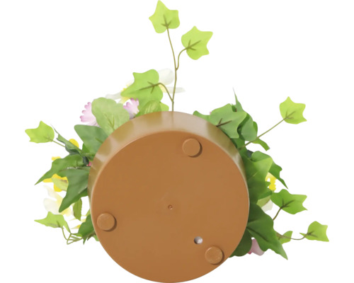 Undersida av en blomkruka med konstgjorda blommor