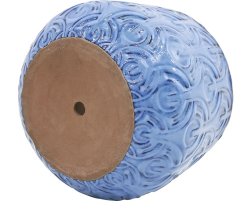 Blå blomkruka med mönster och bottenhål