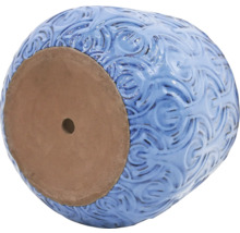 Blå blomkruka med hål i botten