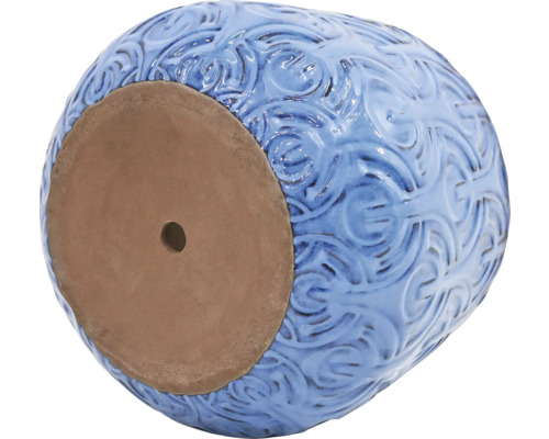 Blå blomkruka med hål i botten