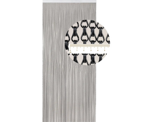 Dekorativ kedjegardin med detaljvy av kedjelänkarna och centimeterangivelse