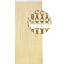 Guldfärgad kedjegardin med detaljbild av kedjelänkarna och centimeterangivelse