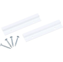 Två vita styrskenor och fyra skruvar