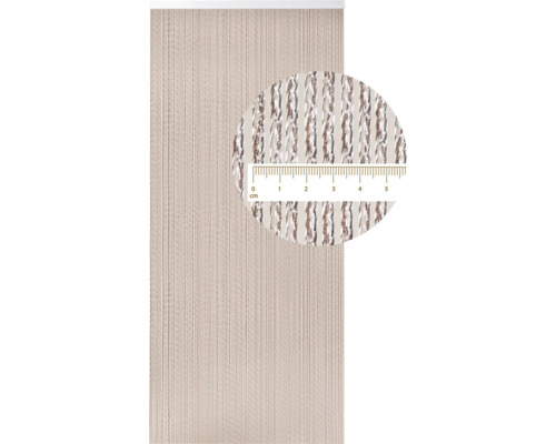 Dekorativ trådgardin med silverfärgade accenter och mätskala för detaljvy