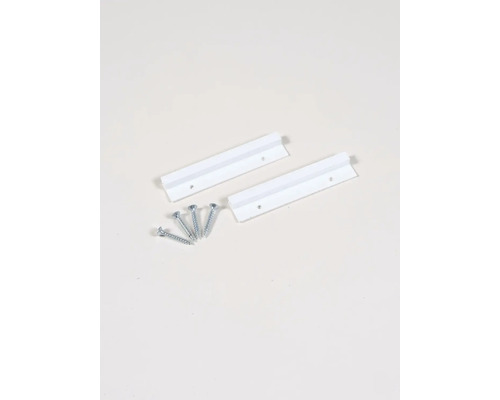 Två vita bildramslister med skruvar