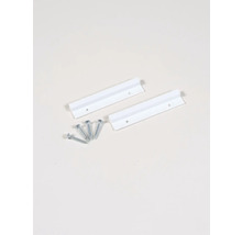 Två vita bildramslister med skruvar