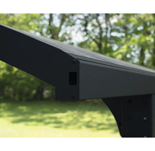 Detaljvy av ett lusthus med mörk metallram