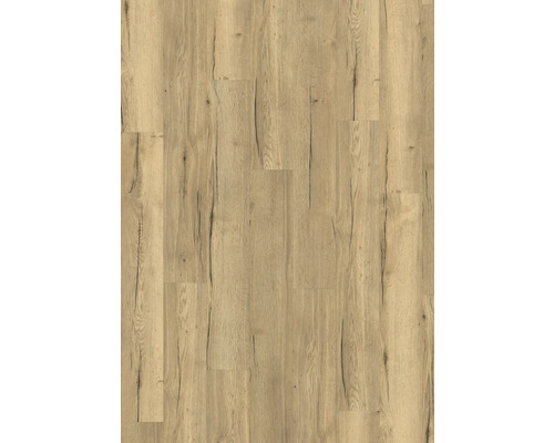 Laminatgolv i rustik ekdekor med tydlig ådring och synliga sprickor.