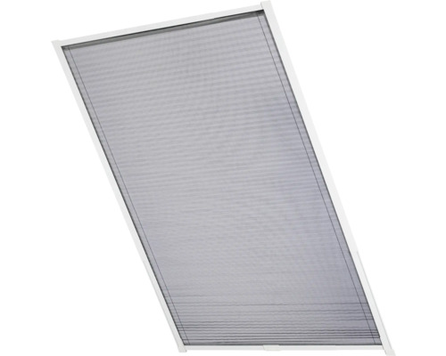 Insektsnät plissé för fönster med vit ram och finmaskigt nät.