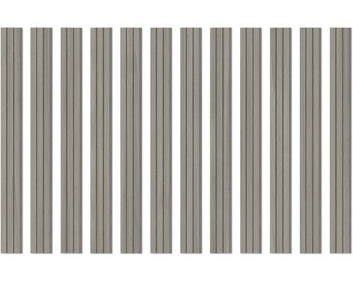 Väggpanel med vertikala ribbor i trädekor.