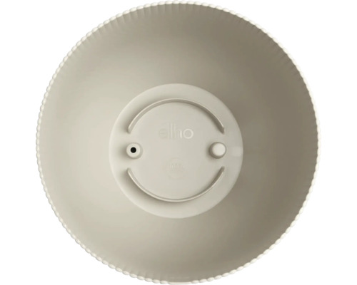 elho blomkruka i beige plast, vy ovanifrån med räfflad kant.