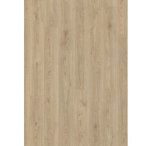 Laminatgolv med eksmönster och synlig träåring i plankdesign.