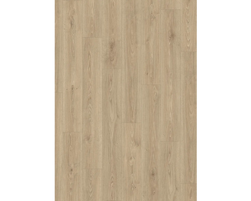 Laminatgolv med eksmönster och synlig träåring i plankdesign.