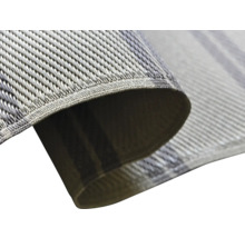 Detaljbild av en vävd plastmatta med kantad fåll.