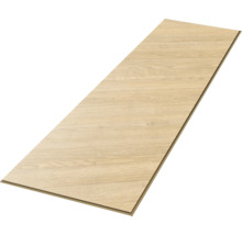 Enskild golvplanka i ljus ekimitation med synlig träådring och klicksystem.