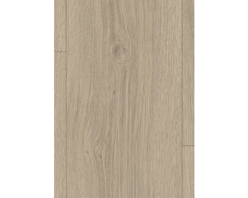 Laminatgolv med ekträåring och synlig kvist.