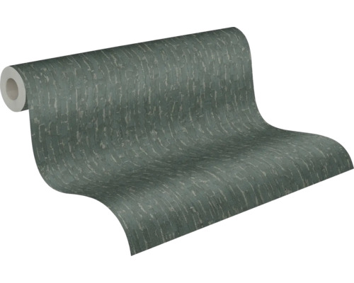 Non-woven tapet i stenlook med mörkgrönt tegelmönster
