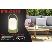 Briloner batteridriven LED-bordslampa grön för utomhusbruk, varmvitt ljus 3000 Kelvin, IP44 stänkskyddad, bärbar med handtag.